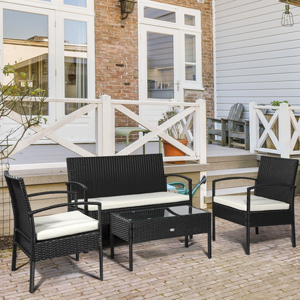 4-Seater Rattan Garden Furniture Set Black Cream Outdoor Patio Bistro