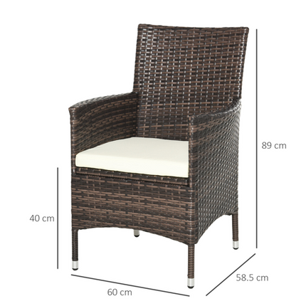 Outsunny 4 PC Outdoor Rattan Armchair Wicker Dining Chair Set for Garden Brown