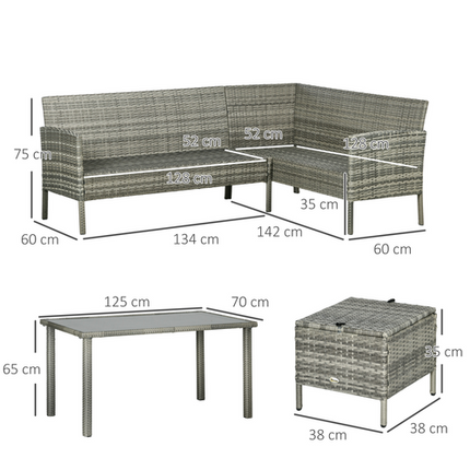 Outsunny 5Pcs Rattan Dining Corner Sofa Set, Garden Furniture Set, Dark Blue