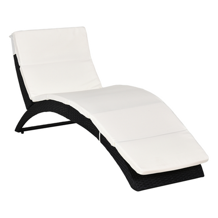 Sun Lounger Rattan Hammock Sun Bed Garden Folding Recliner Chair w/ Cushion