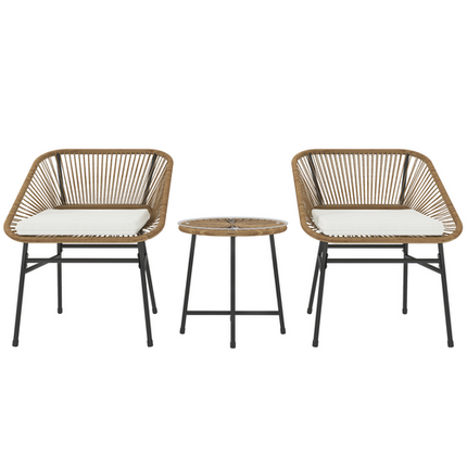 Outsunny Rattan Bistro Set, Small Balcony Furniture with Cushion, Light Grey
