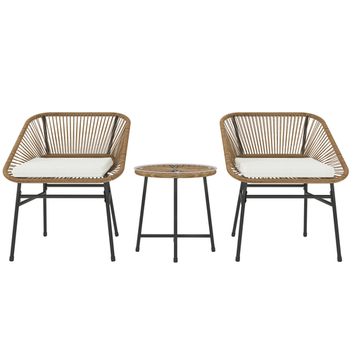 Outsunny Rattan Bistro Set, Small Balcony Furniture with Cushion, Light Grey
