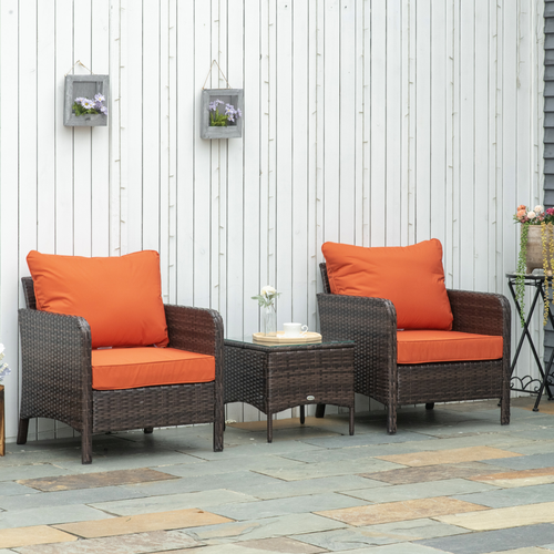2 Seater PE Rattan Garden Furniture Set, Glass Top Table  Brown