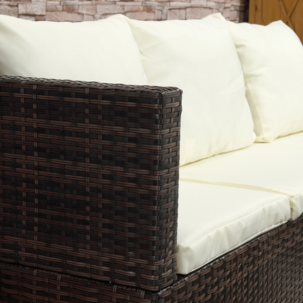 Rattan Garden Sofa Set Storage Table Wicker Patio Lounger 4-Seater Brow