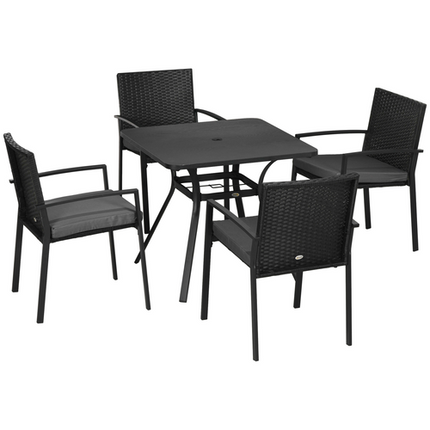 Outsunny 4 Seater Rattan Garden Dining Set Outdoor with Umbrella Hole - Black