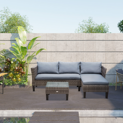 3-Seater Outdoor Garden PE Rattan Furniture Set Grey