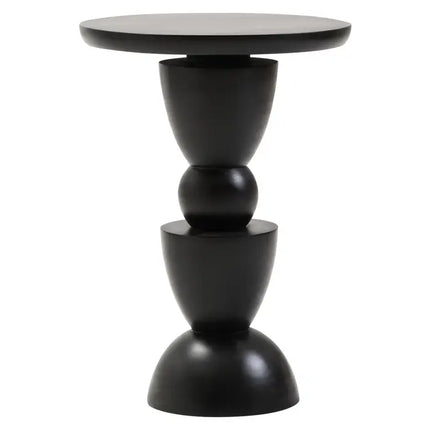 Walsa Black Finish Mango Wood Circle Column Detail Side Table
