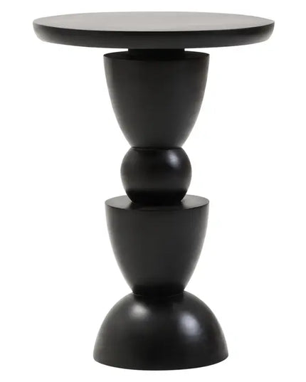 Walsa Black Finish Mango Wood Circle Column Detail Side Table