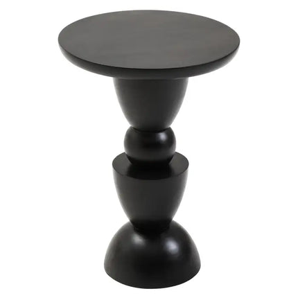 Walsa Black Finish Mango Wood Circle Column Detail Side Table