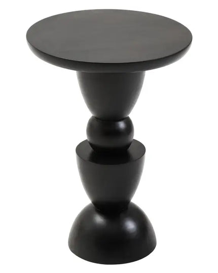 Walsa Black Finish Mango Wood Circle Column Detail Side Table