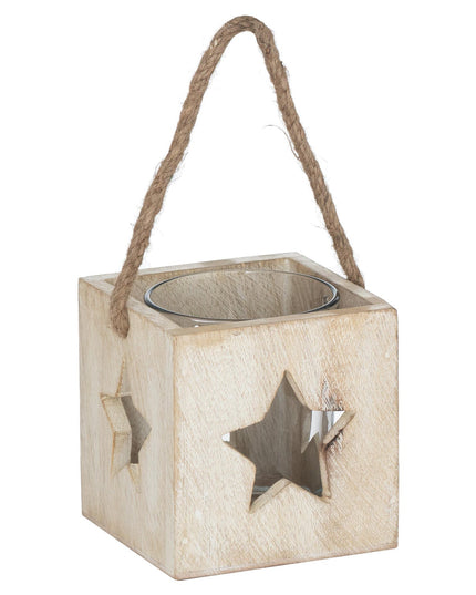 Washed Wood Star Tealight Candle Holder