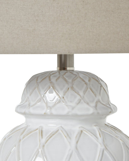White Ceramic Ginger Jar Lamp With Linen Shade
