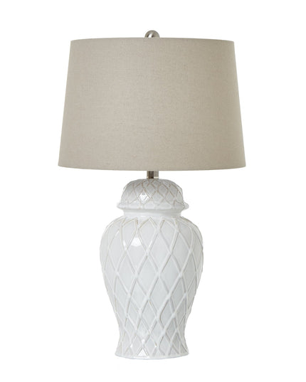White Ceramic Ginger Jar Lamp With Linen Shade