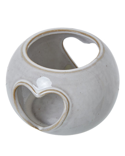 White Ceramic Heart Cut-Out Round Tealight Holder