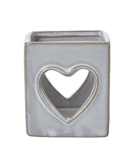 White Ceramic Heart Cut-Out Square Tealight Holder