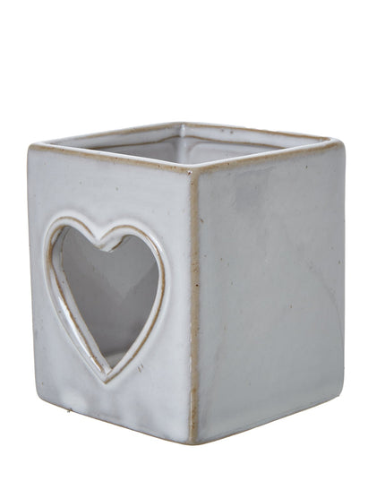 White Ceramic Heart Cut-Out Square Tealight Holder