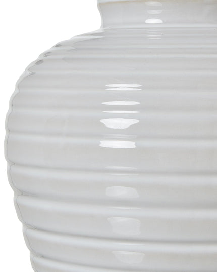 White Ceramic Pot Lamp With Linen Shade