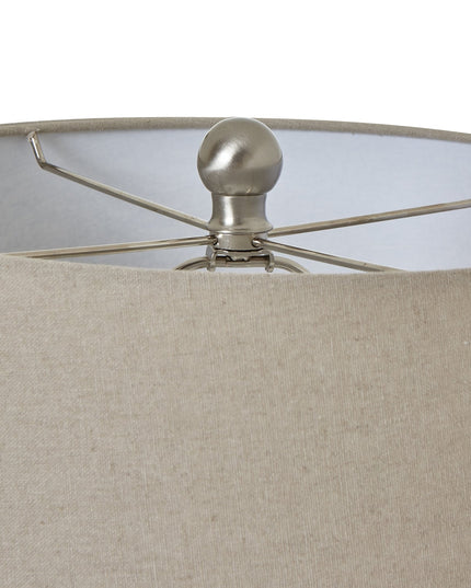 White Ceramic Pot Lamp With Linen Shade