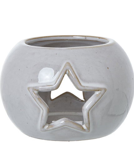 White Ceramic Star Cut-Out Round Tealight Holder