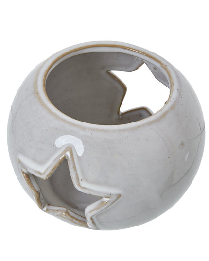 White Ceramic Star Cut-Out Round Tealight Holder
