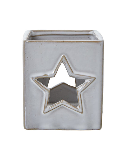White Ceramic Star Cut-Out Square Tealight Holder