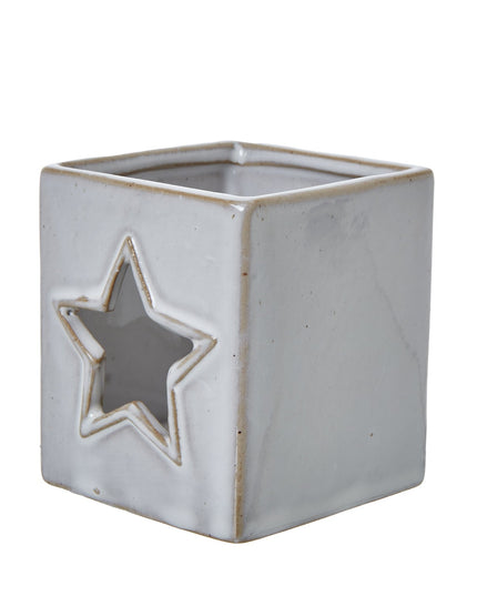 White Ceramic Star Cut-Out Square Tealight Holder