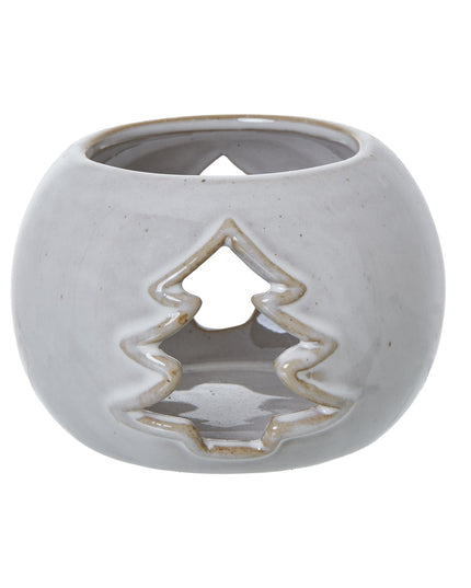 White Ceramic Tree Cut-Out Round Tealight Holder