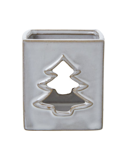 White Ceramic Tree Cut-Out Square Tealight Holder