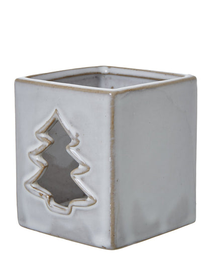 White Ceramic Tree Cut-Out Square Tealight Holder