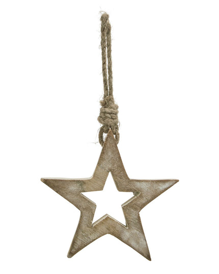White Wash Collection Small Wooden Hanging Star Decoration