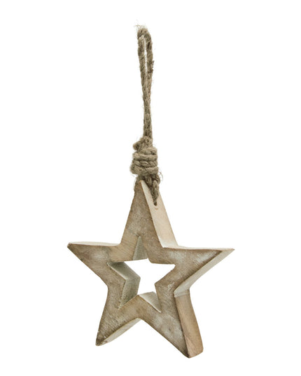 White Wash Collection Small Wooden Hanging Star Decoration