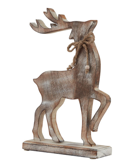 White Wash Collection Wooden Reindeer Decoration