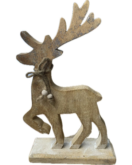 White Wash Collection Wooden Sparkle Reindeer Decoration