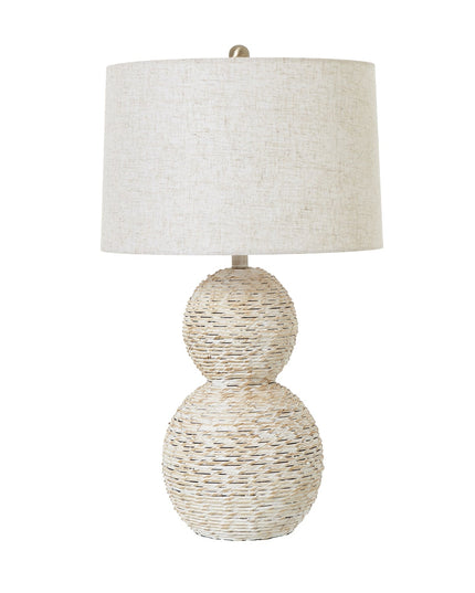 White Wash Wicker Globe Table Lamp With Linen Shade