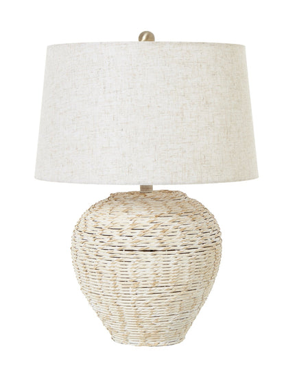 White Wash Wicker Table Lamp With Linen Shade