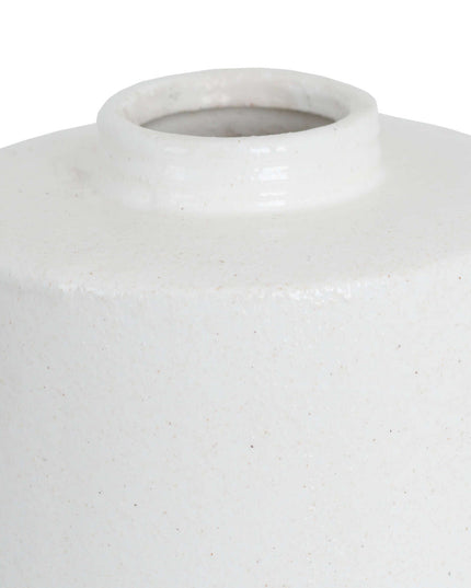 White With Grey Detail Large Cylindrical Ceramic Vase