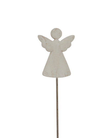 Whitewashed Rustic Angel On Stand