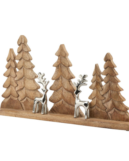 Wood And Metal Tree And Reindeer Decoration