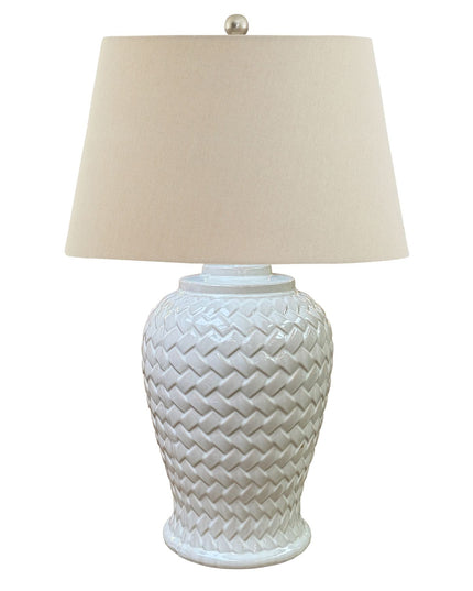 Woven Ceramic Table Lamp With Linen Shade