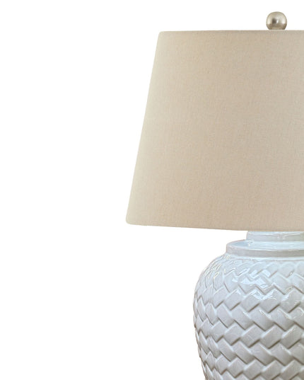 Woven Ceramic Table Lamp With Linen Shade